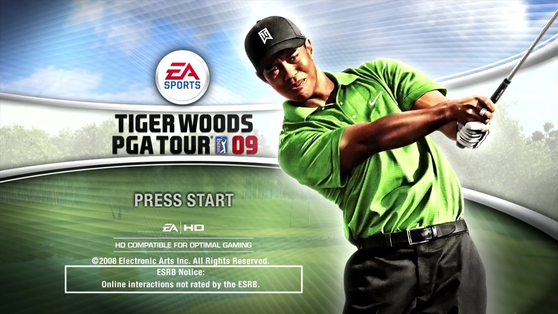 Tiger Woods PGA Tour 09 title screen for Xbox 360